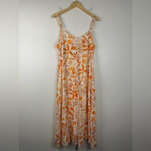 Label Of Love Beach Orange Print Sweetheart Neck Strap Midi Sun Dress Sz XL